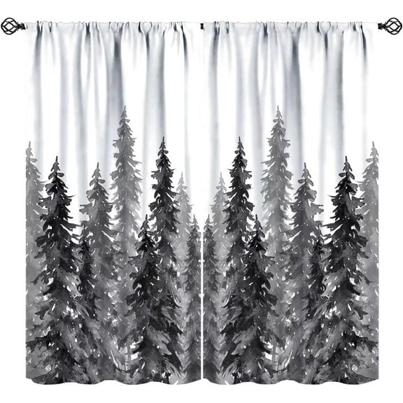 Forest Curtains Rustic Nature Green Woodland Trees Landscape Kids Girls Boys Women Bedroom Living Room Bathroom Blackout Rod Pocket Decoration Window Drapes 2 Panels W21xL63in