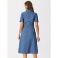 thumbnail image 3 of DARING DIVA Denim Collared Short Sleeve A-Line Midi Dress XS Blue, 3 of 6