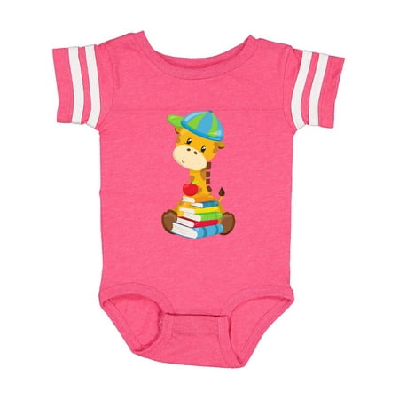 

Inktastic Giraffe Going To School Giraffe With Books Gift Baby Boy or Baby Girl Bodysuit