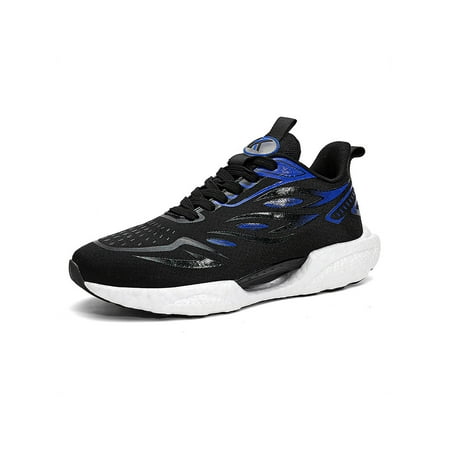 

SIMANLAN Womens Running Shoe Lace Up Sneakers Thick Sole Athletic Shoes Mens Comfort Casual Sneaker Unisex Mesh Trainers Black Blue(Unisex) 9