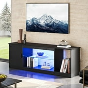 Bestier LED TV Stand for 65TV,Entertainment Center with PS5 Storage,Media Console Table with Adjustable Storage Shelf-Black Carbon Fiber
