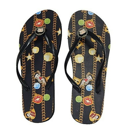 

Betty Boop Adult Women Flip Flop Sandal Thong Slide Wedge (Size 10 Betty Kissy Lips- Charms)