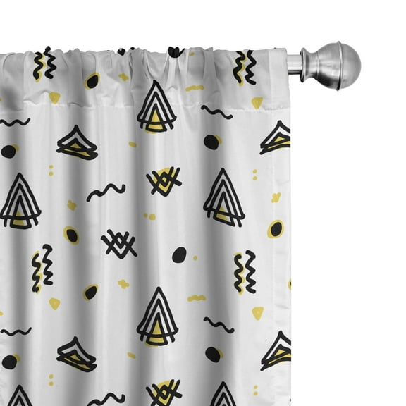 Ambesonne Tribal Curtains, Abstract Curved Stripes, Pair of 28"x95", Yellow Black White