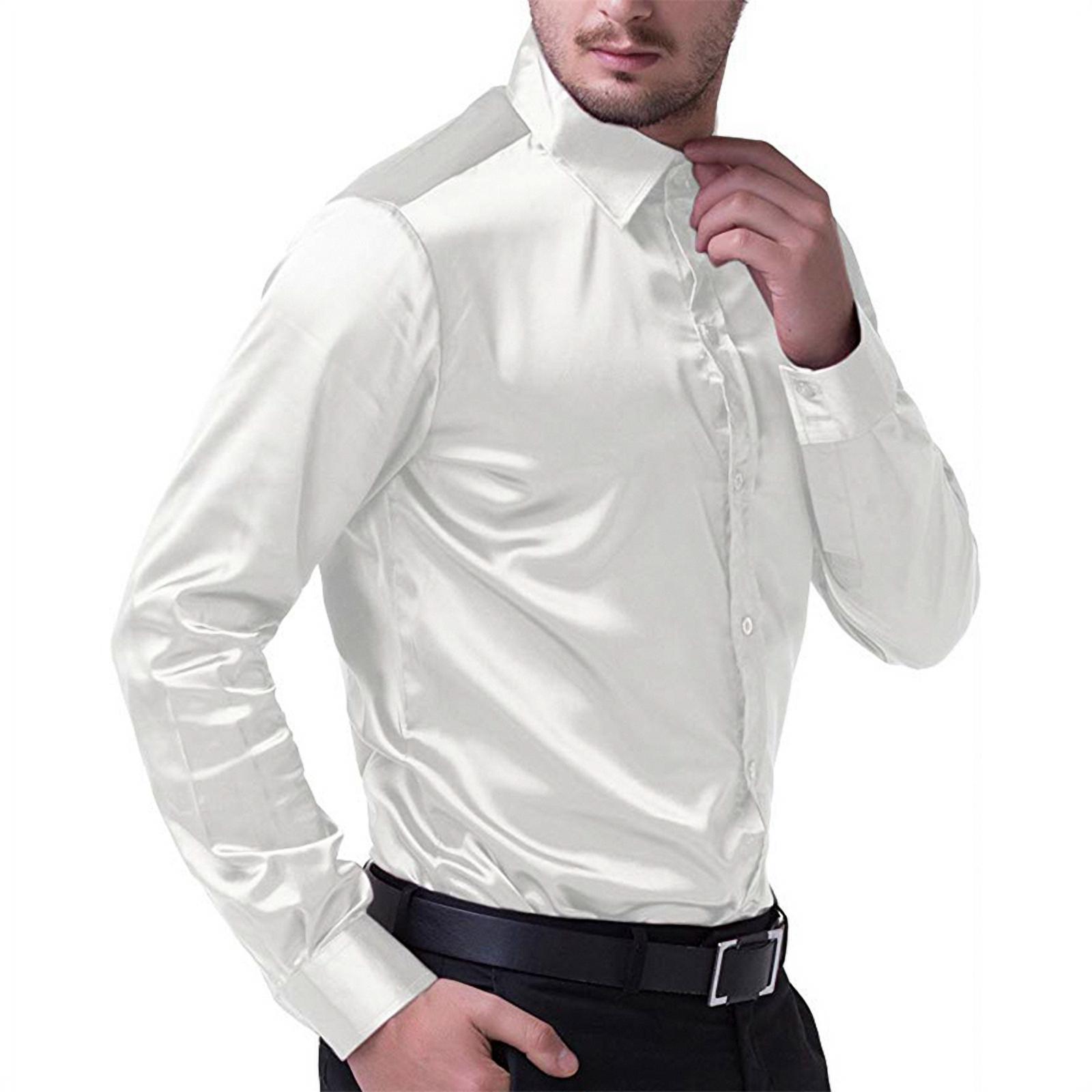 Plus size S-XXL Men Shirt Silk Satin Smooth Tuxedo Business Shirt Casual  Slim Fit Wedding Dress Shirts - Walmart.com