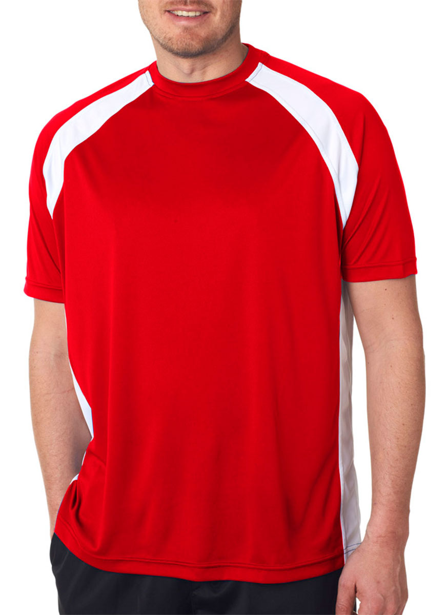 Mens Sport TwoTone Athletic Performance TShirt, Red/ White, 4XL, Style