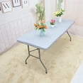 thumbnail image 2 of Vinyl Fitted Tablecloth with Flannel Backing 6 ft Rectangle Waterproof Oil-Proof PVC Table Cloth Stain-Resistant Wipeable Elastic Edge Patio Table Cover (Fits 30"x72" Folding Table, Gray), 2 of 6