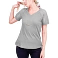 thumbnail image 2 of Spencer V Neck Women T Shirts Lace Short Sleeve Loose Casual Summer Tops Waffle Knit Tee Blouse (XL,Gray), 2 of 10