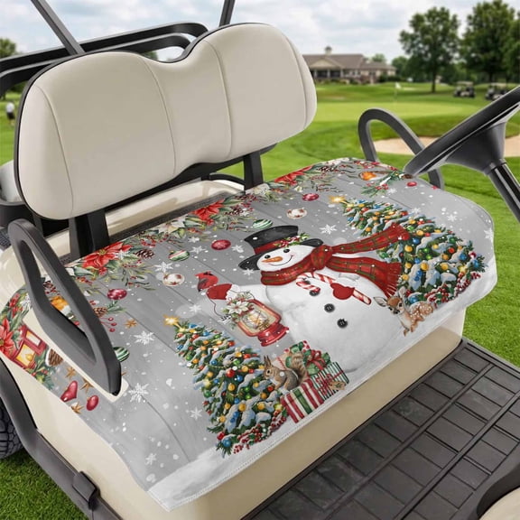 Golf Cart Seat Covers for 2 Seater,Grey Christmas Microfiber Cart Seat Towel Blanket,Snowman Xmas Tree Ball Snowflake Winter Wooden Absorbent NonSlip Bench Seats Protector for Golf Course 51"x31"