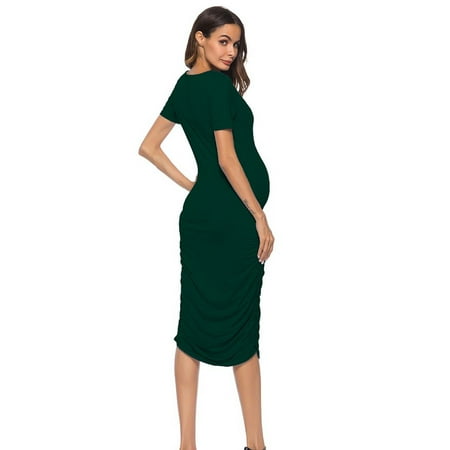 

asdoklhq Maternity Clothes for Women Clearance Pregnant Women Clothes Short Sleeve Soild Color Maternity Casual Sexy Dress