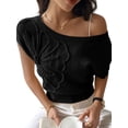 thumbnail image 2 of Women'S Summer Off Shoulder Floral Sweaters Cap Sleeve Loose Knit Cute Pullover Tops, 2 of 8