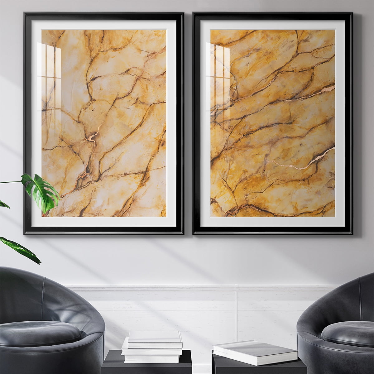 Wexford Home Yellow Marble I Premium Framed Print, 18.5" x 24.5" - Ready to Hang, Black (Set of 2)