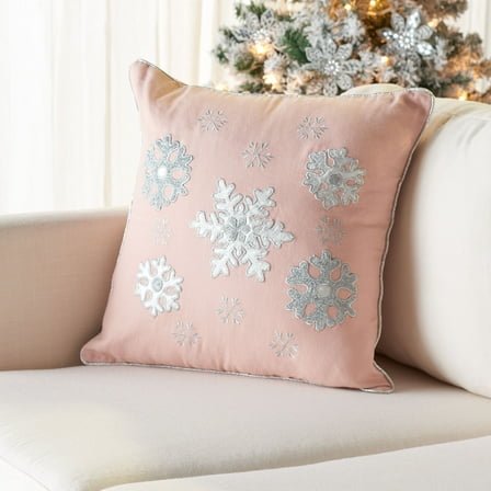 SAFAVIEH Sunderland Snowflake Pillow, 18" x 18", Blush Pink