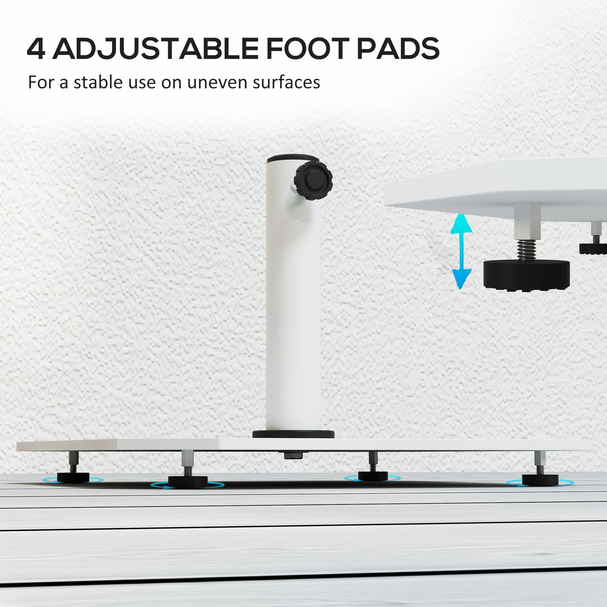 Outsunny Square Patio Umbrella Base, 41 lbs Metal Umbrella Stand Base with Adjustable Pads, Patio Umbrella Holder for 1.3"/1.5"/1.9" Poles, White