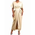 thumbnail image 2 of Women'S Satin Silky Long Sleeve V Neck Lace Up High Waist Side Split Maxi Dress Khaki XL, 2 of 7