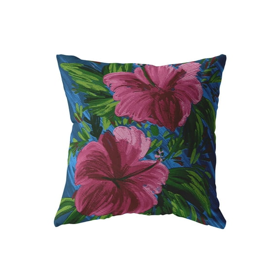 Amrita Sen Hawaiian Flowers 16" Suede Zippered Pillow in Hot Pink/Blue