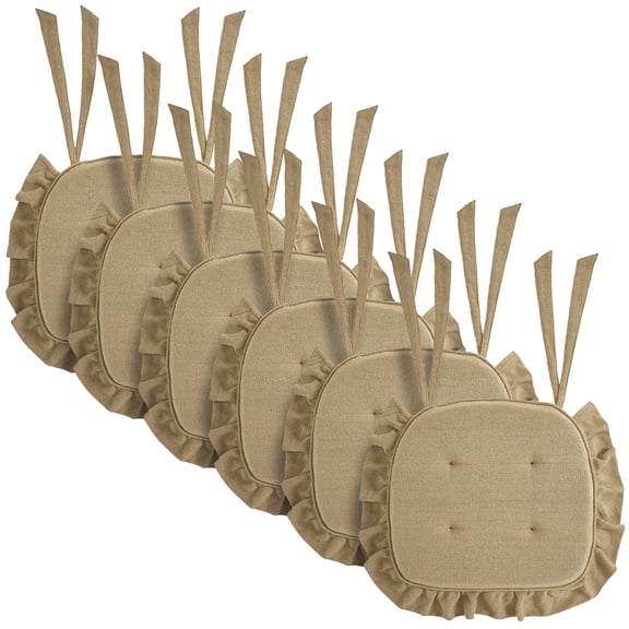 VHC Brands Chair Pad 16.5x18, Cotton Dining Room, Kitchen Chair Pads, Seat Cushion with Ties, Tucked, Burlap Natural Collection, Rectangle 16.5x18, Natural, Set of 6
