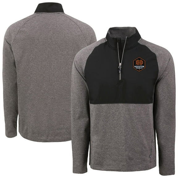 Men's-Cutter & Buck  Heather Black Houston Dynamo FC Adapt Eco Knit Hybrid Recycled Quarter-Zip Pullover Top