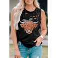 thumbnail image 3 of ABPHQTO Camiseta de tirantes con gráfico rasgado con estampado de vaca peluda occidental negra para mujer, 3 of 5