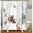 thumbnail image 5 of 4PCS Farmhouse Shower Curtain Set, Country Vintage Wood Plank Woodland Wild Animal Hunting Lodge Black Bear Elk Moose Deer Birds Cabin Rustic Bathroom Decor, Non-Slip Bath Mat, Pine Tree, 5 of 7
