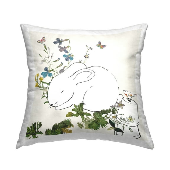 Stupell Industries Sleeping Bunny Rabbit Floral Butterfly Garden Design by Sangita Bachelet Throw Pillow