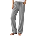thumbnail image 7 of Lenpel Womens Summer Pants Loose Drawstring Elastic Waist Trousers with Pockets Fashion Straight Leg Knit Lounge Pants, 7 of 7