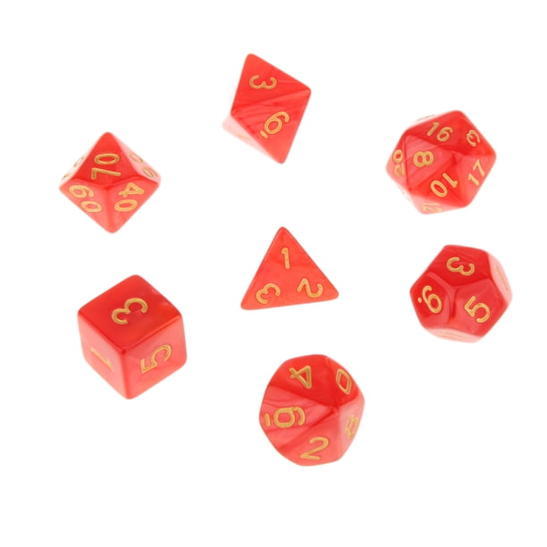 Paquete de 6 colores de 7 piezas Muchos lados Dados de acrílico Juego de rol Accesorios D4-D20 Dados rojo Zulema Dados poliédricos