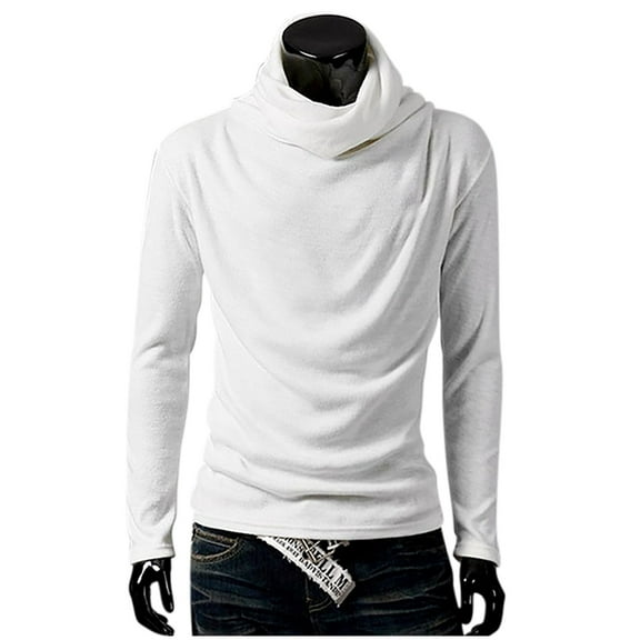 HaoXianJian Men's Casual Shawl Collar Tops Long Sleeve Slim Fitted Turtleneck Pullover Sweaters Men's Knitted Long Sleeve Turtleneck Sweater