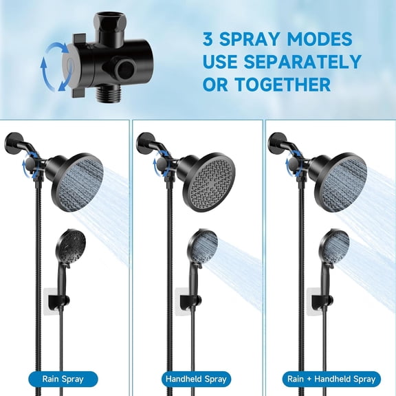 Filtered Shower  With Handheld Spray Combo, High Pressure 6" Rain & 5" Dual Shower Heads Set for Hard Water, " Hose, Black