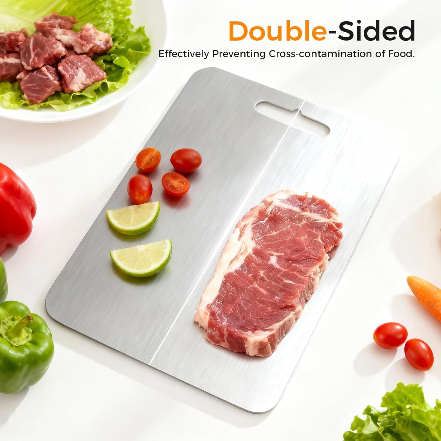 Tikeitoo Titanium Cutting Board Clearance Stainless Steel Cutting Boards for Kitchen, Double Sided Food Grade, Titanium Cutting Mat Chopping Boards for Meat Fruit & Vegetable Various Cooking Tasks