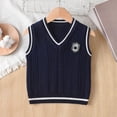 thumbnail image 4 of Odeerbi Niños Niñas V Cuello Cable de Punto Suéter Chaleco Bordado Insignia Sin Mangas Uniforme Escolar Chaleco, 4 of 8