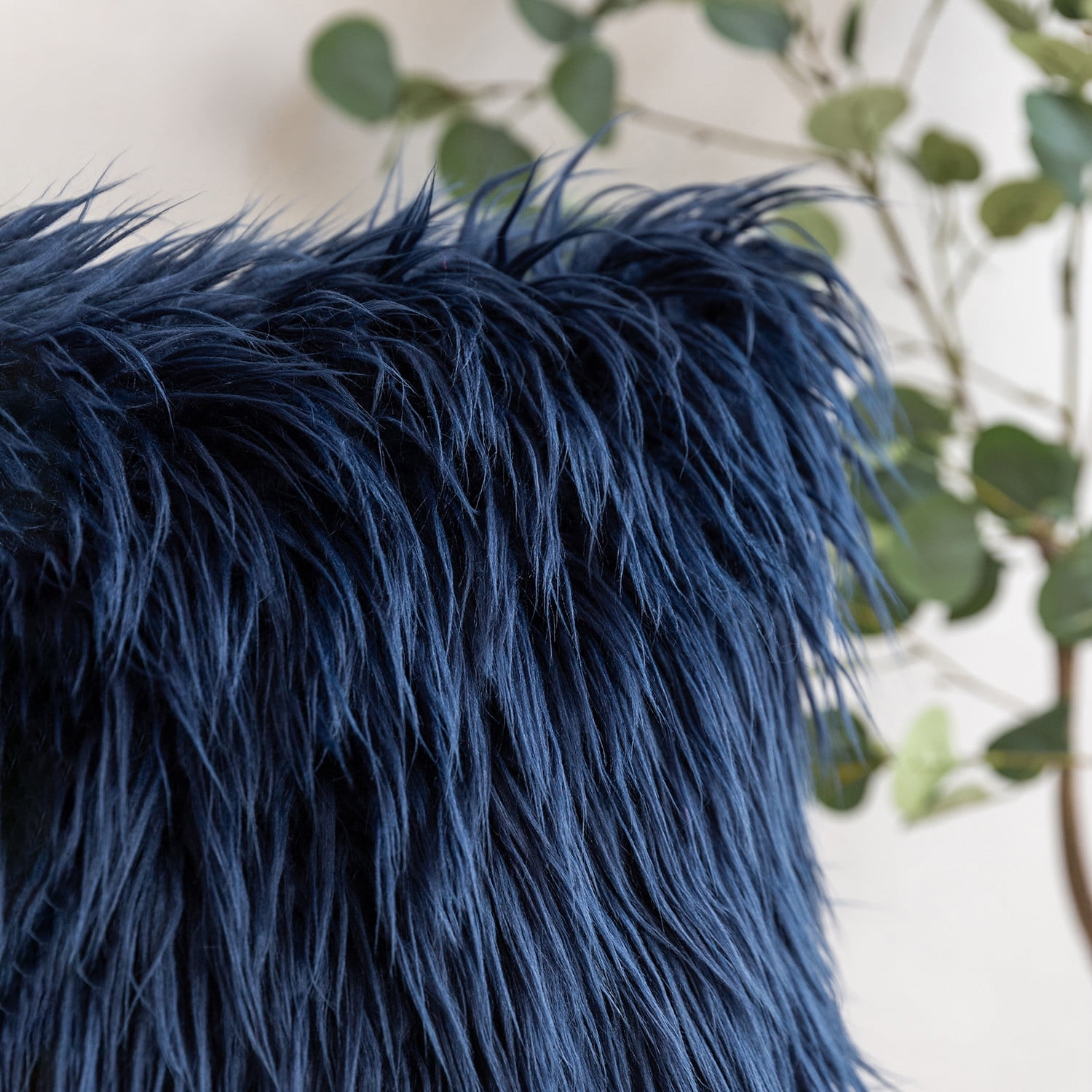Phantoscope Plush Faux Fur Full Throw Pillow with Insert, 18"x18", Navy, 1 Pack