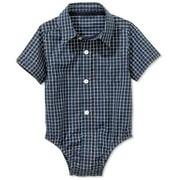 George - Short-Sleeved Navy Plaid Poplin Bodysuit/Shirt - Newborn Boy