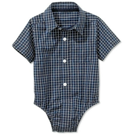 George - Short-Sleeved Navy Plaid Poplin Bodysuit/Shirt - Newborn Boy