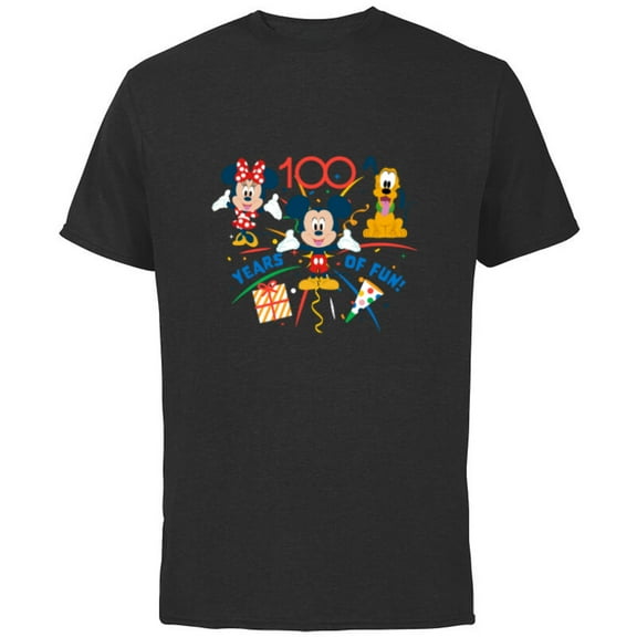 Disney 100 Anniversary Mickey Minnie Pluto 100 Years of Fun - Short Sleeve Cotton T-Shirt for Adults - Customized-Black