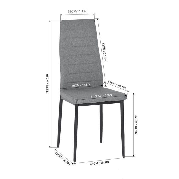 Homy Casa Set of 4 Upholstered Dining Chairs, Slim-Back Fabric Seat with Metal Legs, Gray