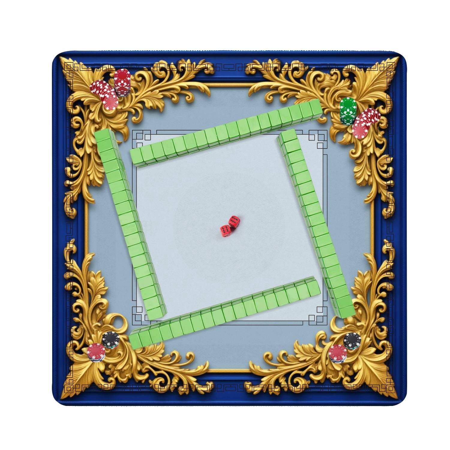 Mahjong Mat 31.5" x 31.5" Ornate Gold Floral Frame Royal Blue Non-Slip Noise Reduction American Mahjong Tiles Table Cover for Dominoes Poker Card Board Games Gift