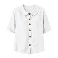 thumbnail image 6 of VBVC Women's Cotton Linen Button Down Shirt , Ladies' Peter Pan Collar Short Sleeve Blouse , Casual Summer Work Tops For Women, S-2XL, 6 of 6