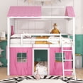 thumbnail image 5 of Bellemave House Bunk Bed with Tent, Wood Full Over Full Bunk Beds with Windows and Sills, Curtains Bunk Beds for Teen (Pink+White), 5 of 9
