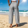 thumbnail image 4 of WAYUTE Women Casual Pants with Drawstring and Pockets Striped Print Straight Leg Loose Fit Comfortable Trousers Versatile Outdoor,Black,L, 4 of 5