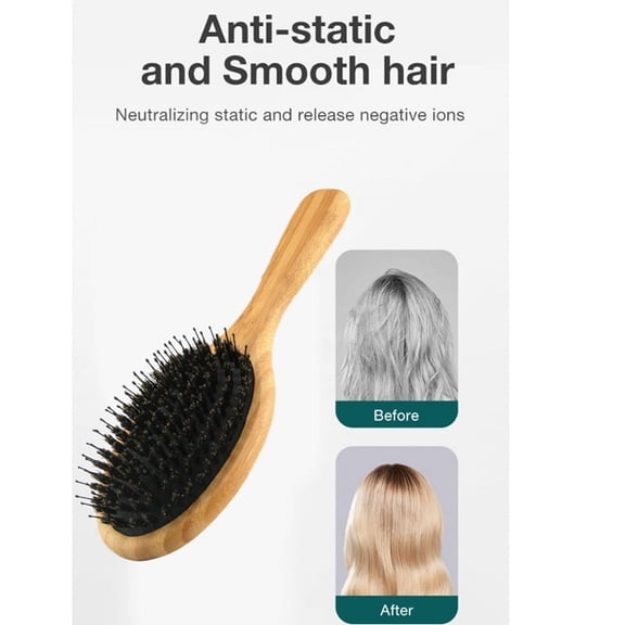 Vruelia Boar Bristle Hair Brush Wooden Anti-Static Detangle Scalp Massage Comb Air Cushion Styling Tools for Women
