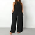 thumbnail image 2 of Laipiong Womens Plus Size Jumpsuits 2026 Summer Casual Sleeveless Solid Color Wide Leg Rompers Baggy Stretchy Loose Fit Overalls with Pockets, 2 of 5