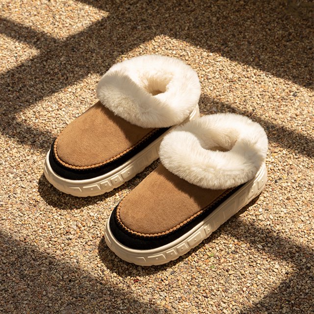 Zapatillas de felpa antideslizantes cálidas y acogedoras para mujer, tendencia de invierno 2024, con punta cerrada, de algodón, para el hogar