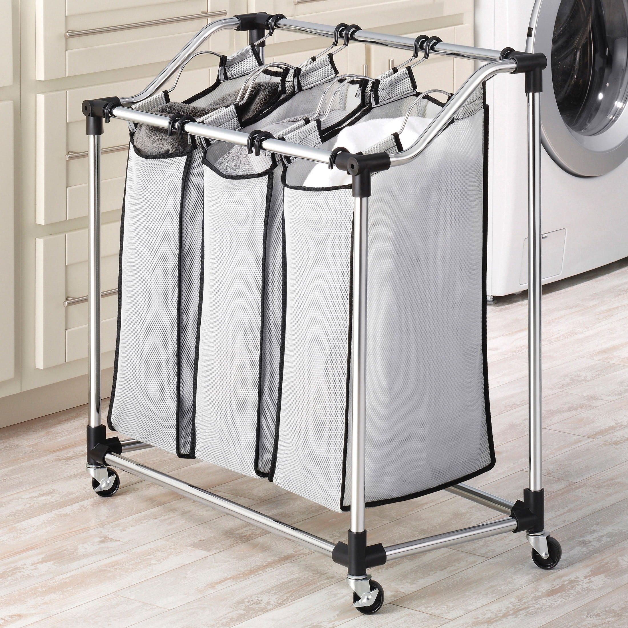 Rolling Deluxe Triple Laundry Sorter with EVERFRESH(R) Odor
