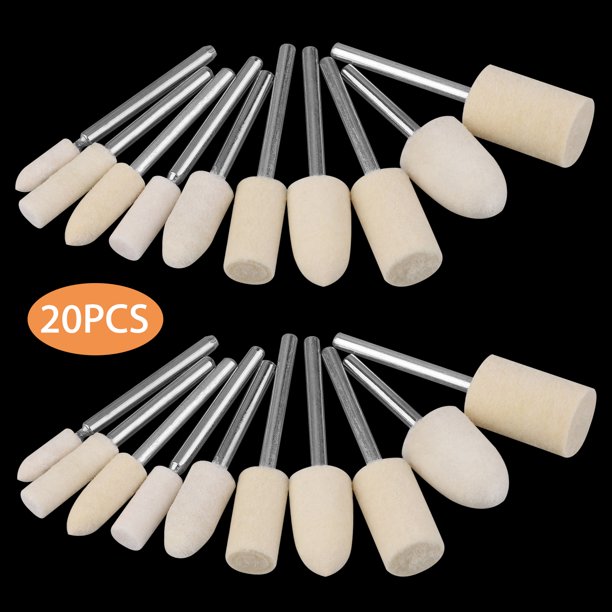 20Pieces Wool Felt Mounted Mandrel Set, TSV Grinding Head Buffing Bits