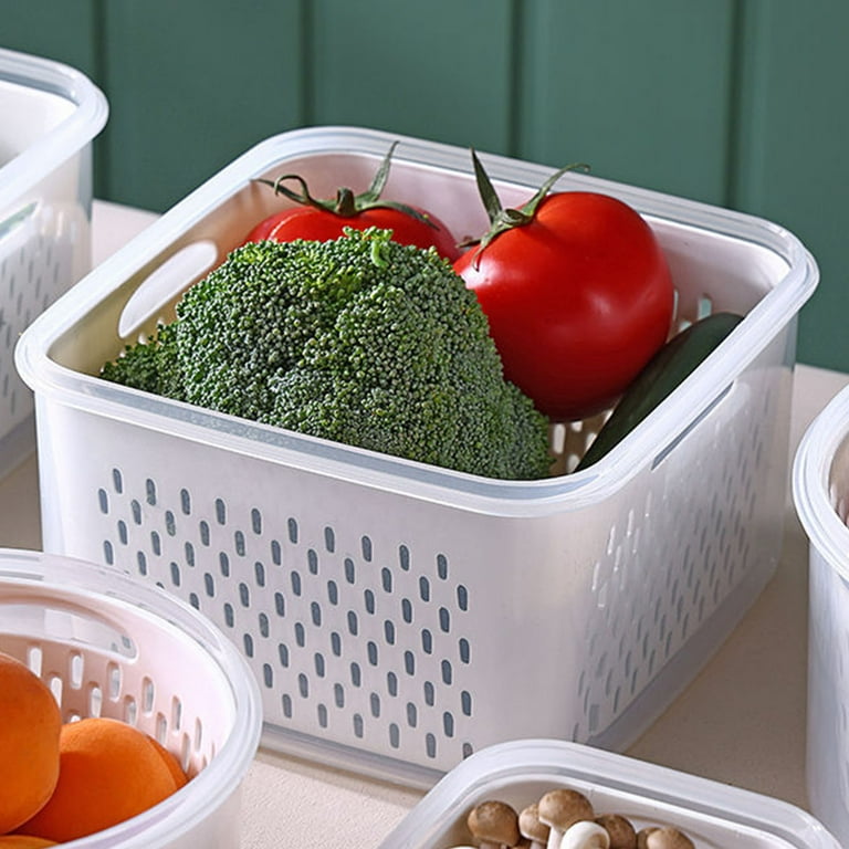 Produce Storage Fruit Containers For Fridge Refrigerator Organizer Bins  With Lid Drain Baskets Veggie and Berry