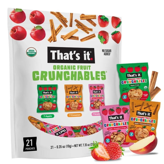 That’s it. Organic Fruit BCF26 Crunchables Variety (21-Pack) - 100% Plant-Based Fruit Snacks, Non-GMO, Gluten Free, No added Sugar, Healthy Snack for Kids & Adults