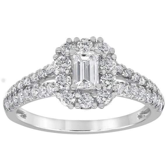 Unique Moments 1 ct Lab Grown Diamond Emerald Halo Engagement Ring in 14K White Gold