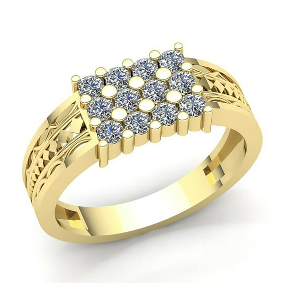 Genuine 3ctw Round Cut Diamond Mens 3Row Cluster Anniversary Engagement Ring Solid 14K Rose, White or Yellow Gold IJ SI2