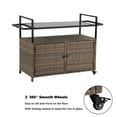 thumbnail image 4 of Bellemave Outdoor Serving Cart PE Rattan Wicker Mobile Bar Cart with 2 Lockable Wheels and Tempered Glass Tabletop Patio Table Rolling Beverage Storage Counter Table for Party, Yard, Brown, 4 of 10
