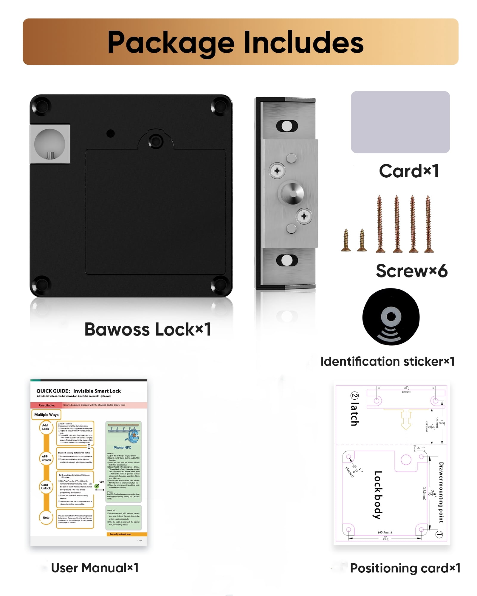 Smart Bluetooth Cabinet Locks Hidden,Safety RFID Kid Keyless Proofing Drawer Locks for Adults Cupboard File Cabinets,TTlock APP Works with Alexa & Google Home,Support NFC,Card Unlocking